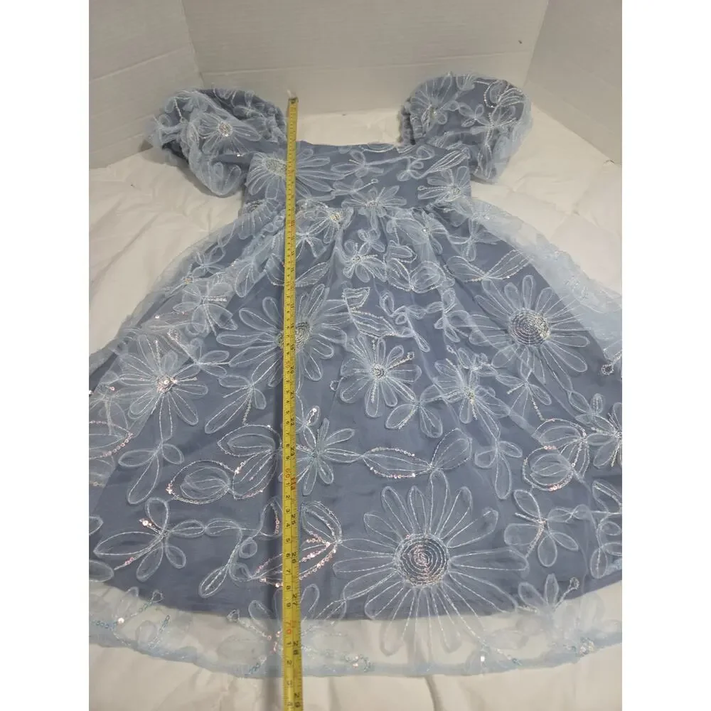 Lipsy Girls Light Blue Holiday Evening Princess Dress Sequin Flowers 7 8y Fairy